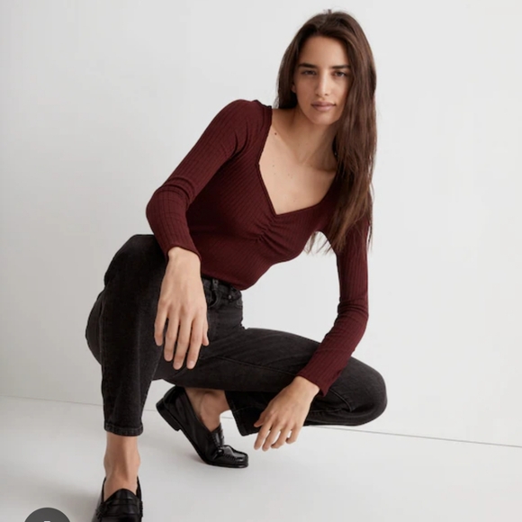 Madewell Ribbed Sweetheart Top Size XS - Cabernet - Picture 7 of 12